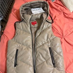 Guess Taupe Hooded Puffer Vest,